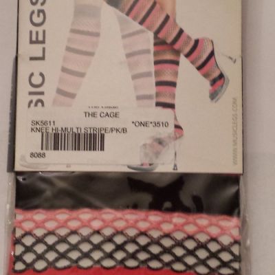 KNEE-HI - PINK/BLACK/GRAY - SPANDEX MULTIPLE STRIPES - 5'-5'10